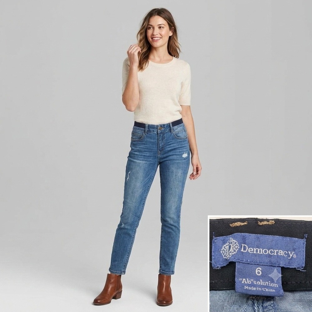 Democracy Jeans Women 6 Blue Ab"solution Straight Leg Distressed Medium Wash